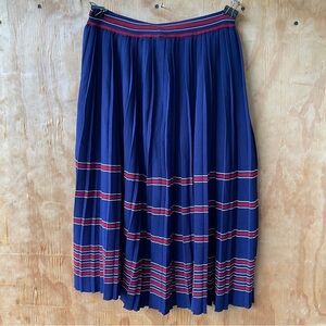 Tretorn Navy Pleated Midi Striped Skirt